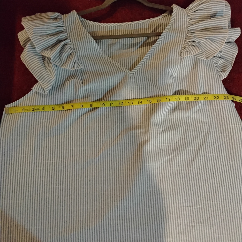 Blue Flutter Sleeve Ruffled Blouse - Picture 6 of 7